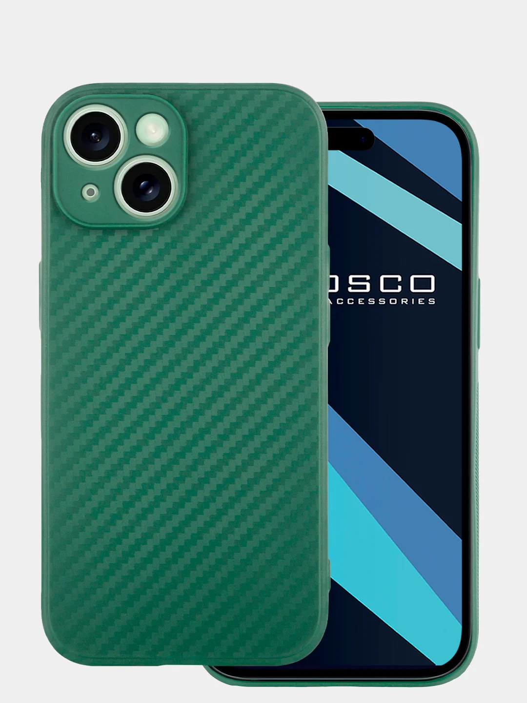 Тёмно-зелёный ребристый чехол для Apple iPhone 15 силиконовый ROSCO матовый тонкий с текстурой карбон