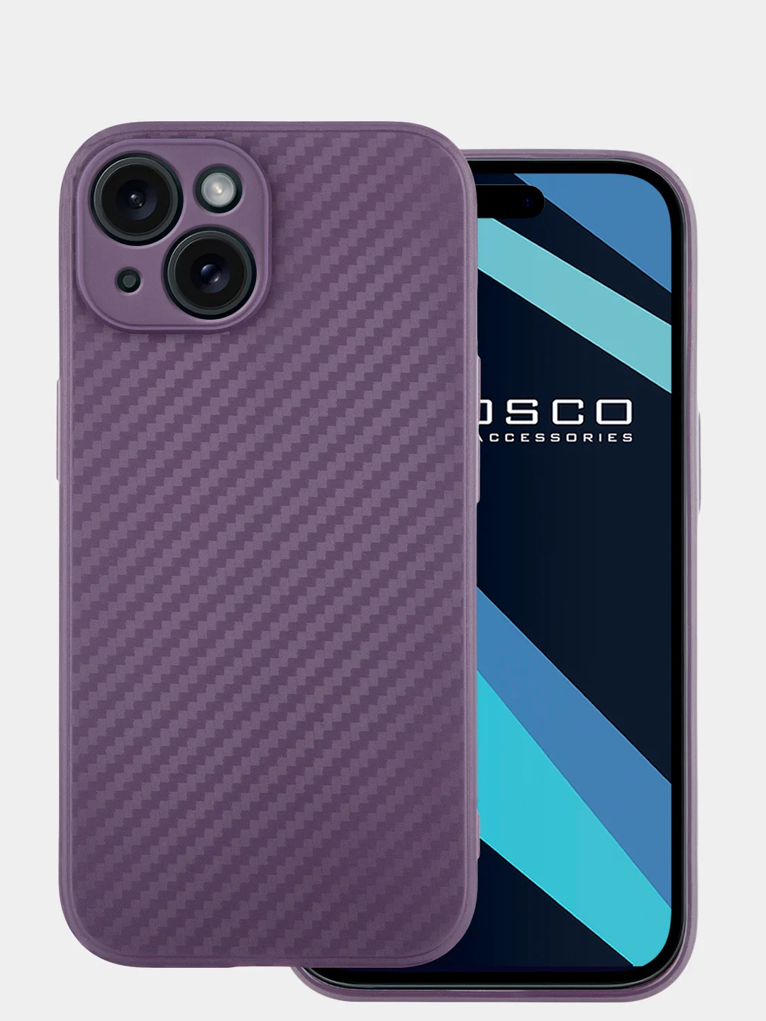 Фиолетовый ребристый чехол для Apple iPhone 15 силиконовый ROSCO матовый тонкий с текстурой карбон