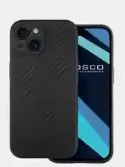 Черный ребристый чехол для Apple iPhone 15 силиконовый ROSCO матовый тонкий с текстурой карбон