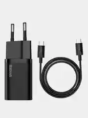 Черный сетевое зарядное устройство с кабелем Baseus Super Si Quick Charger, 25W