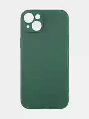 Тёмно-зелёный ребристый чехол для iPhone 15 Plus силиконовый ROSCO матовый тонкий с текстурой карбон