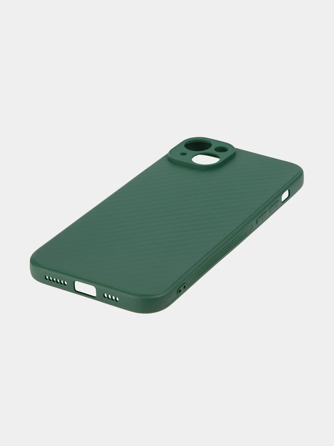 Тёмно-зелёный ребристый чехол для iPhone 15 Plus силиконовый ROSCO матовый тонкий с текстурой карбон