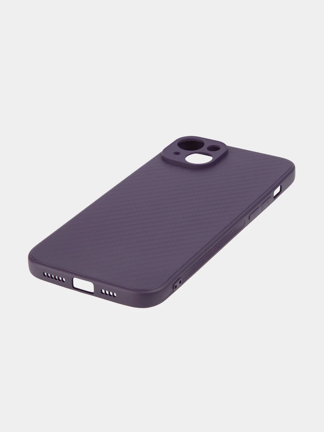 Фиолетовый ребристый чехол для iPhone 15 Plus силиконовый ROSCO матовый тонкий с текстурой карбон