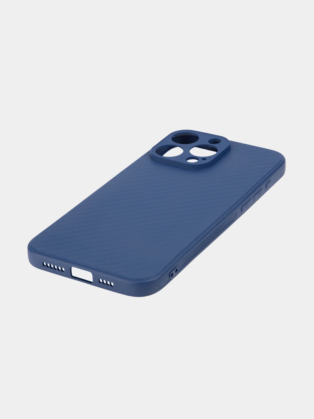 Синий ребристый чехол для iPhone 15 Pro Max силиконовый ROSCO матовый тонкий с текстурой карбон