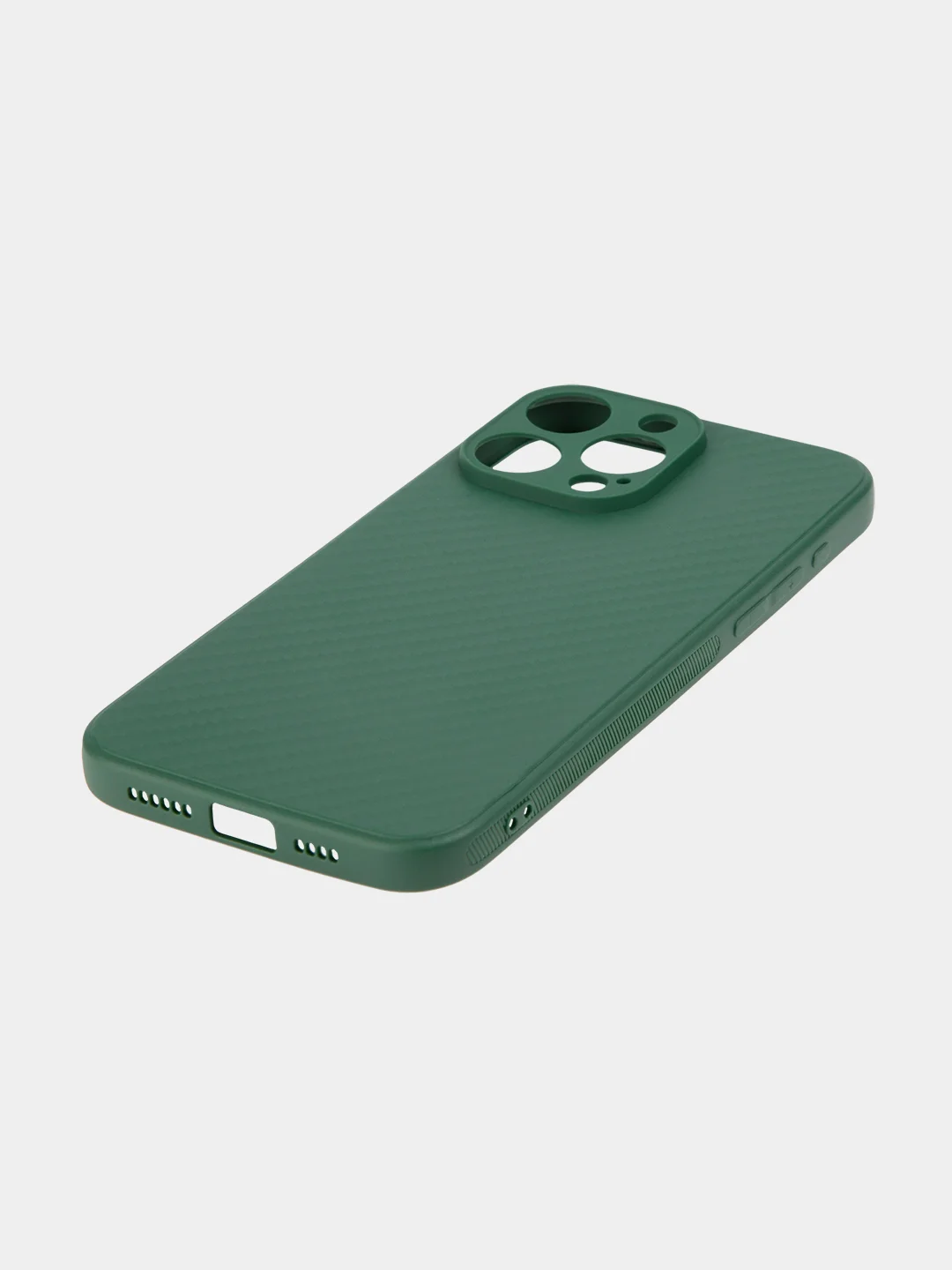 Тёмно-зелёный ребристый чехол для iPhone 15 Pro Max силиконовый ROSCO матовый тонкий с текстурой карбон