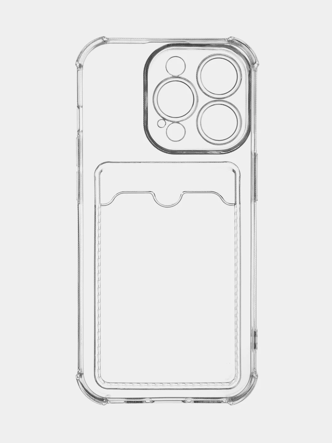 Прозрачный чехол для iPhone 15 Pro противоударный силиконовый ROSCO с карманом для карт защитой углов