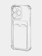 Прозрачный чехол для iPhone 15 Pro противоударный силиконовый ROSCO с карманом для карт защитой углов