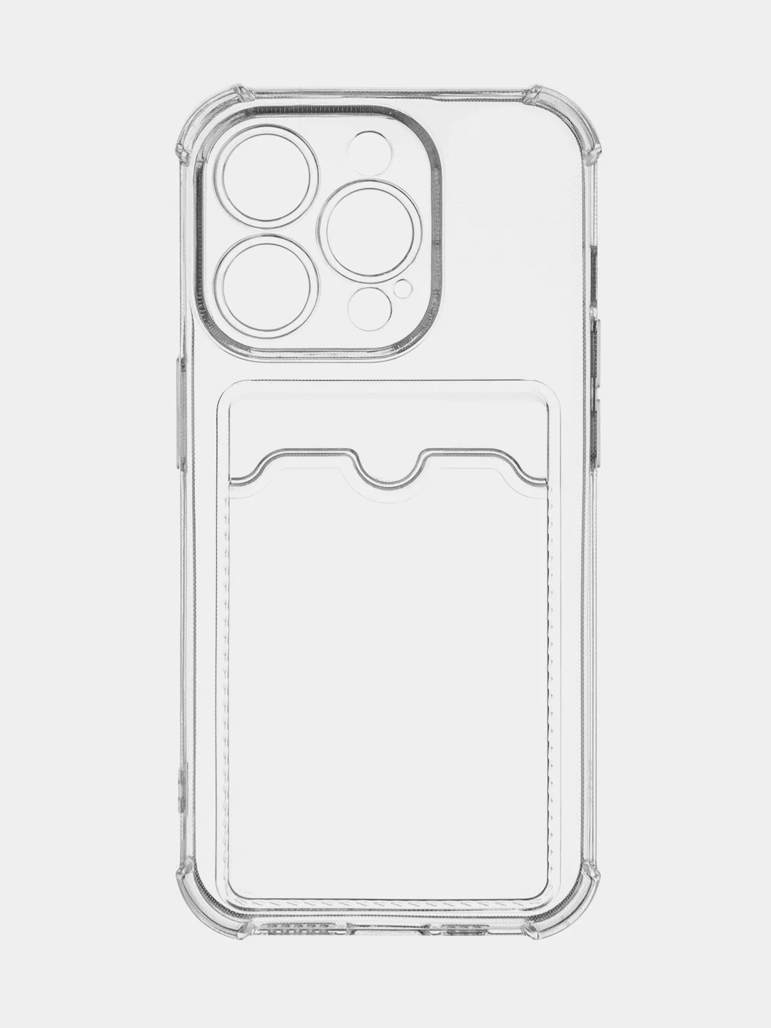 Прозрачный чехол для iPhone 15 Pro противоударный силиконовый ROSCO с карманом для карт защитой углов