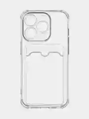 Прозрачный чехол для iPhone 15 Pro противоударный силиконовый ROSCO с карманом для карт защитой углов