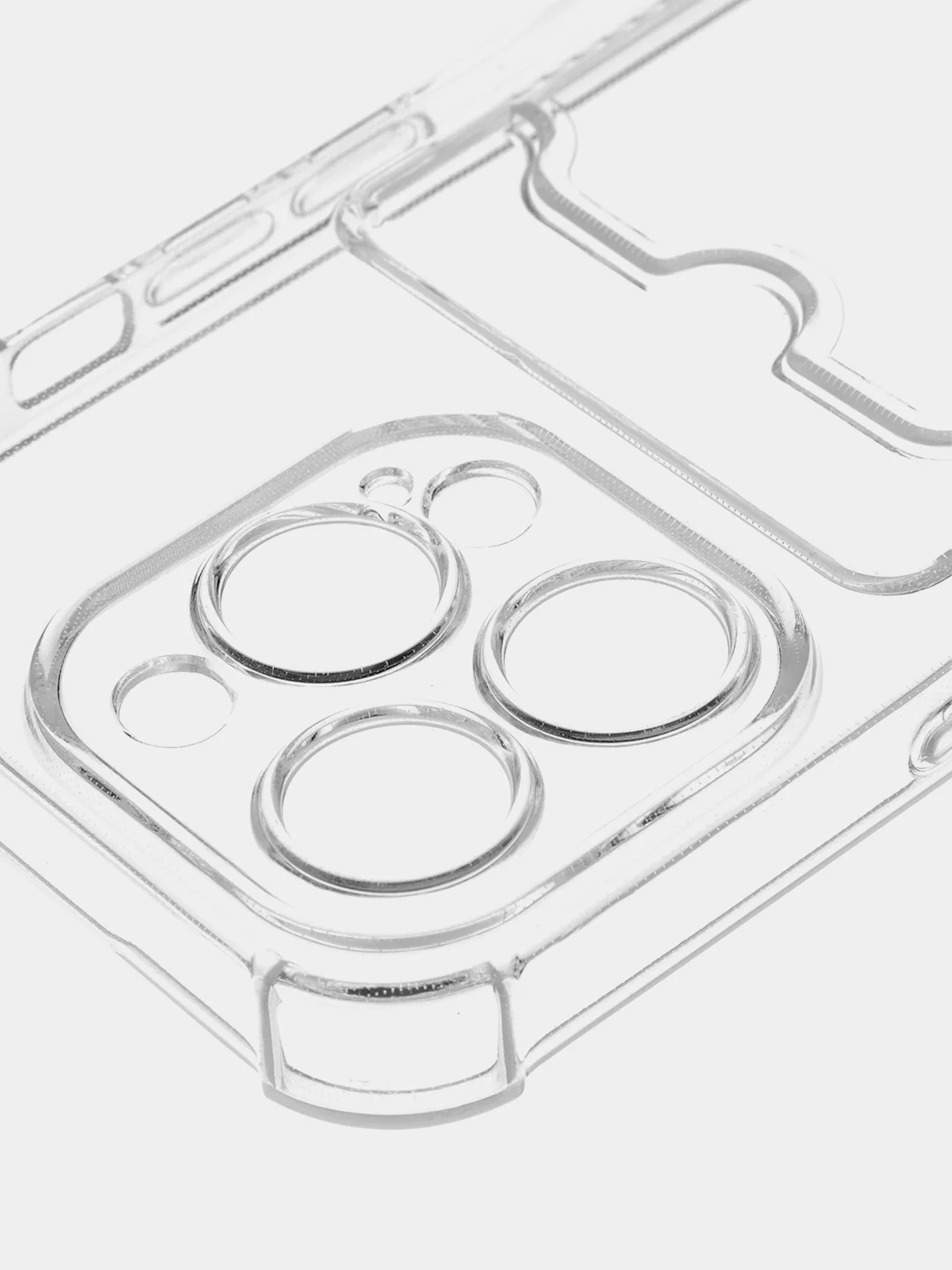 Прозрачный чехол для iPhone 15 Pro противоударный силиконовый ROSCO с карманом для карт защитой углов