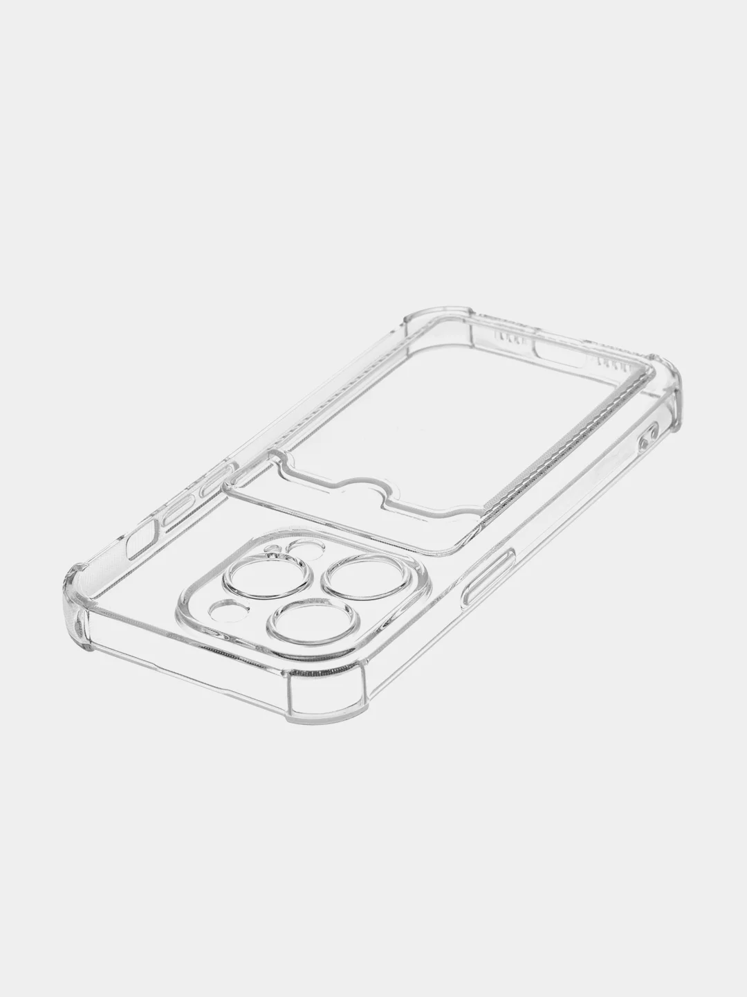Прозрачный чехол для iPhone 15 Pro противоударный силиконовый ROSCO с карманом для карт защитой углов