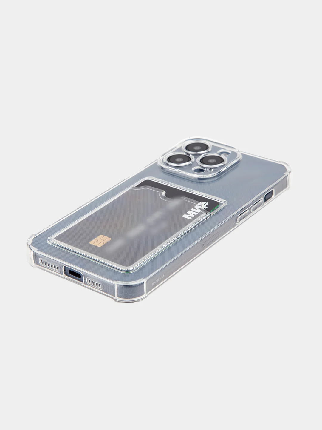 Прозрачный чехол для iPhone 15 Pro противоударный силиконовый ROSCO с карманом для карт защитой углов