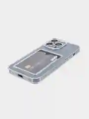 Прозрачный чехол для iPhone 15 Pro противоударный силиконовый ROSCO с карманом для карт защитой углов