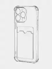 Прозрачный чехол для iPhone 15 Pro Max противоударный силиконовый ROSCO с карманом для карт, углами
