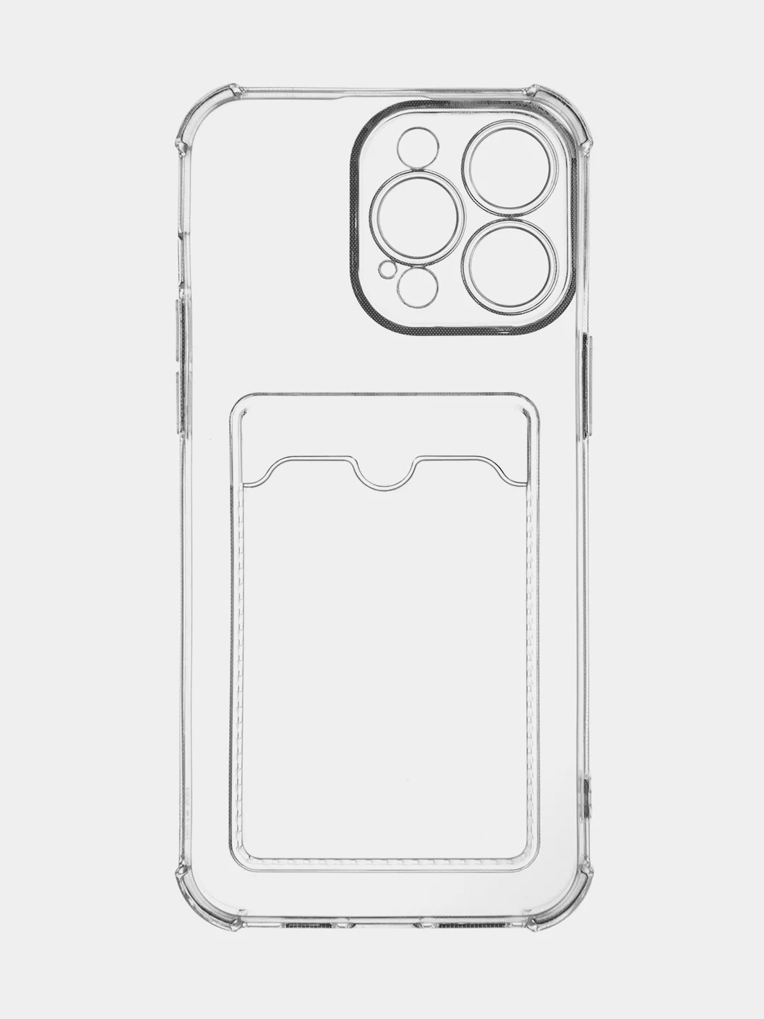 Прозрачный чехол для iPhone 15 Pro Max противоударный силиконовый ROSCO с карманом для карт, углами