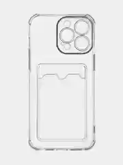 Прозрачный чехол для iPhone 15 Pro Max противоударный силиконовый ROSCO с карманом для карт, углами