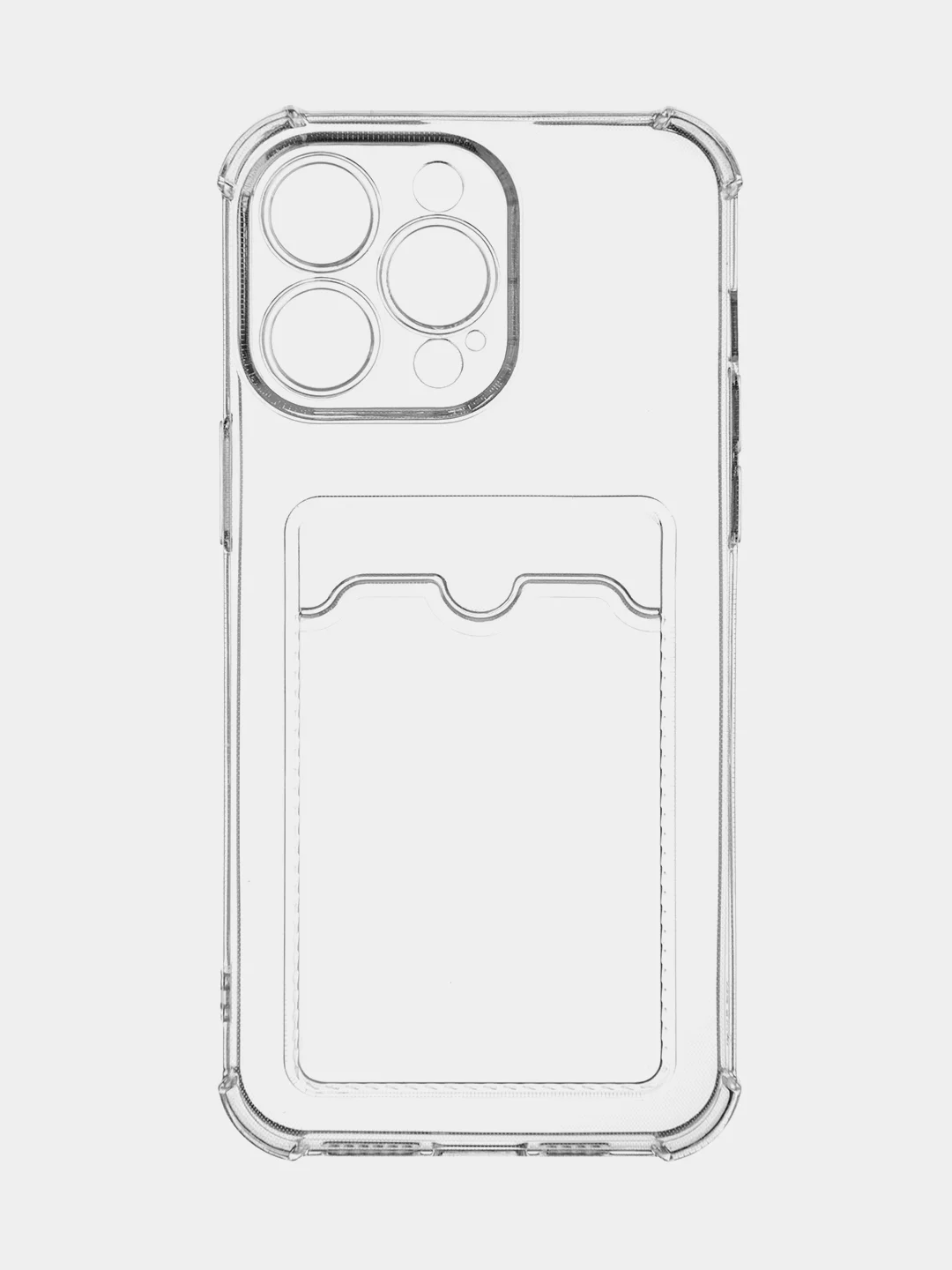 Прозрачный чехол для iPhone 15 Pro Max противоударный силиконовый ROSCO с карманом для карт, углами
