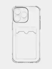Прозрачный чехол для iPhone 15 Pro Max противоударный силиконовый ROSCO с карманом для карт, углами