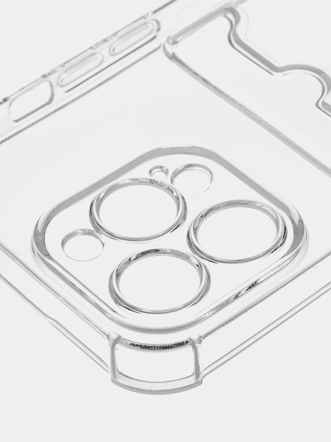 Прозрачный чехол для iPhone 15 Pro Max противоударный силиконовый ROSCO с карманом для карт, углами