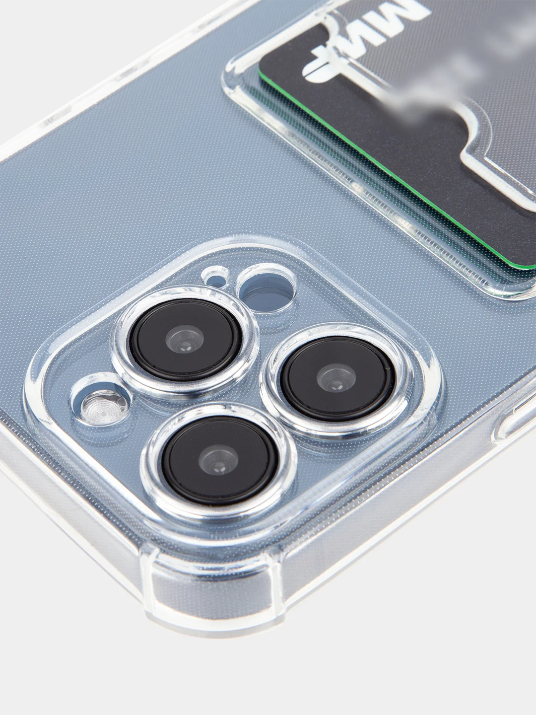 Прозрачный чехол для iPhone 15 Pro Max противоударный силиконовый ROSCO с карманом для карт, углами