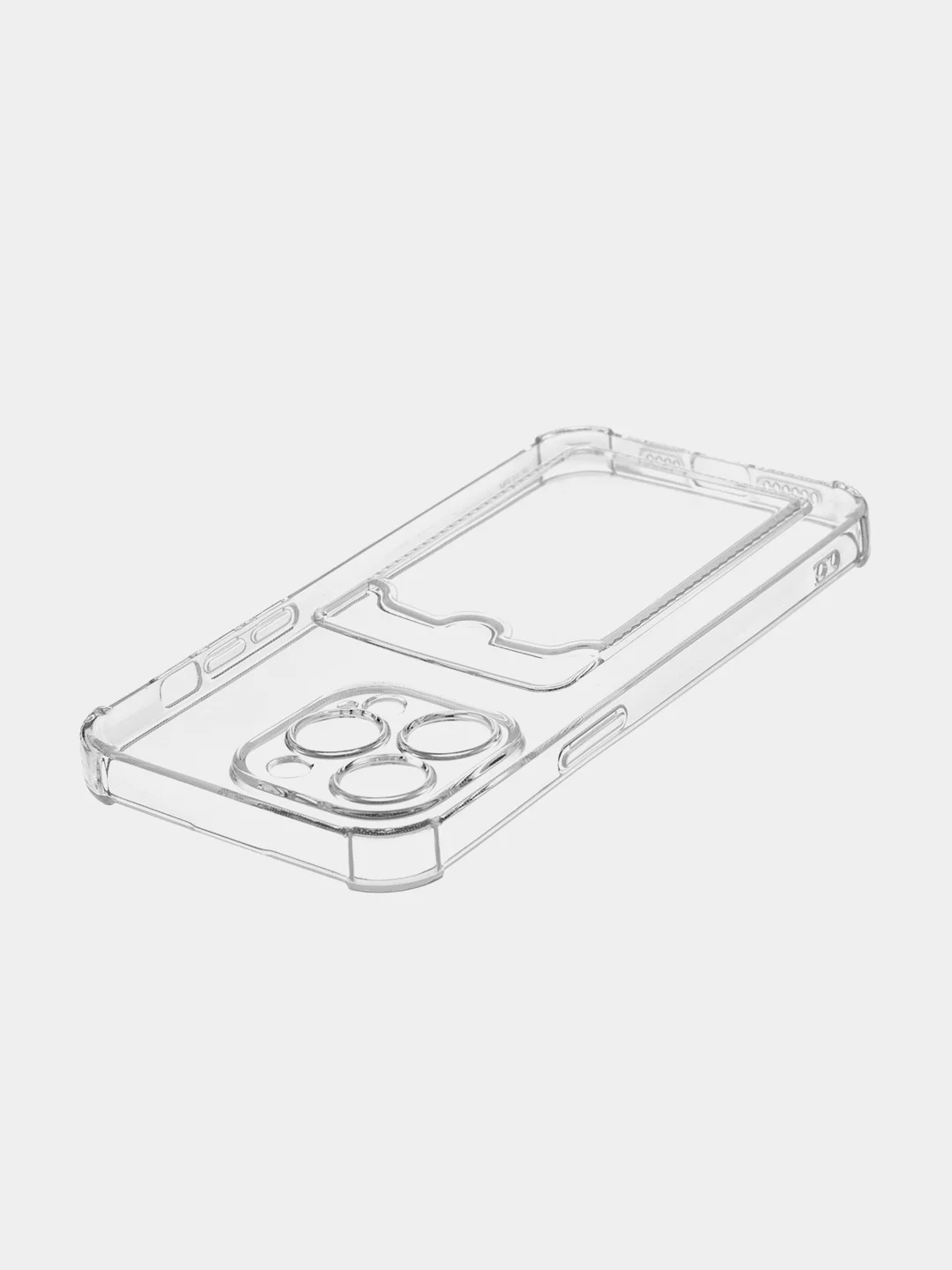 Прозрачный чехол для iPhone 15 Pro Max противоударный силиконовый ROSCO с карманом для карт, углами