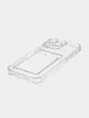 Прозрачный чехол для iPhone 15 Pro Max противоударный силиконовый ROSCO с карманом для карт, углами