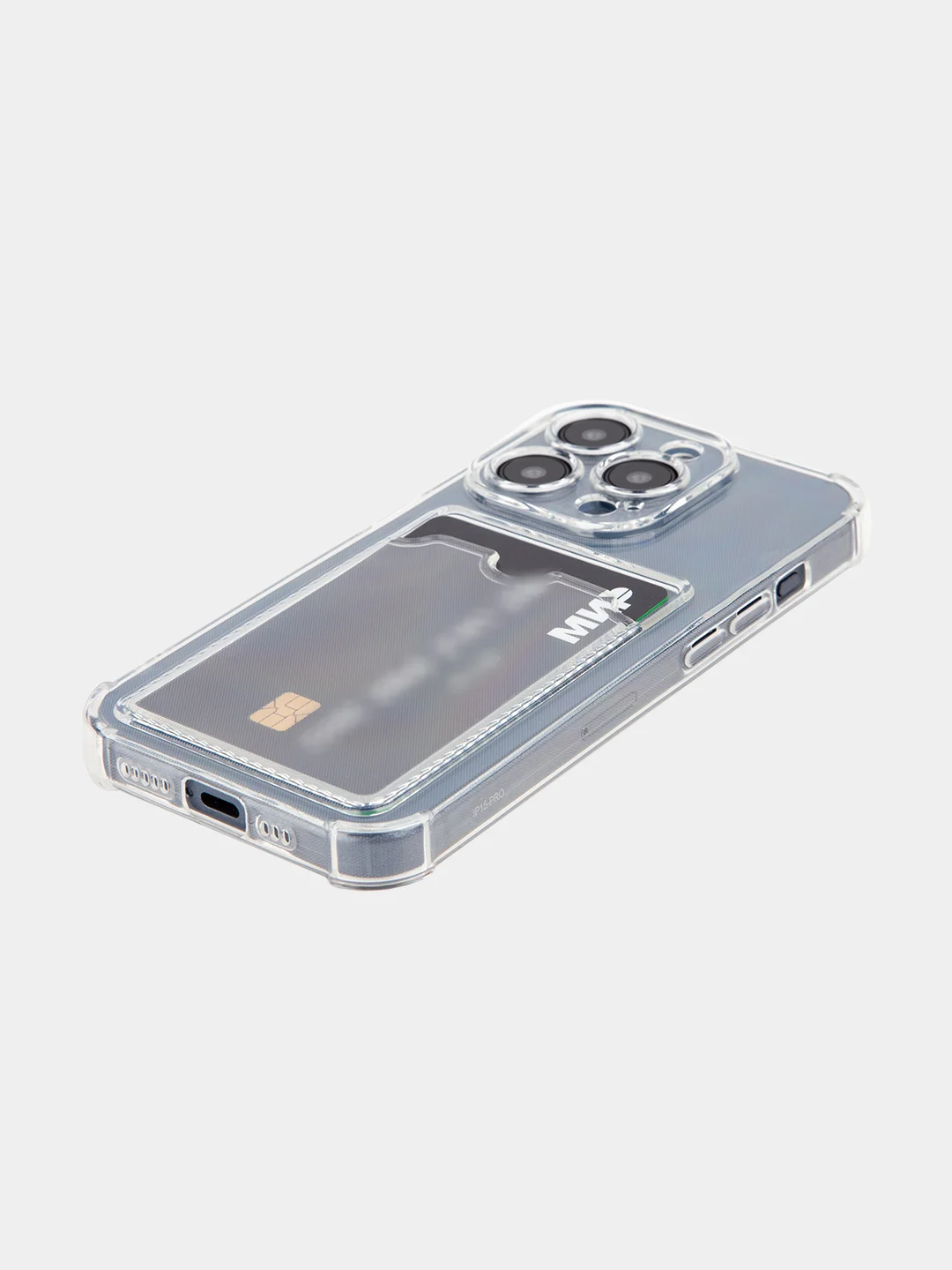 Прозрачный чехол для iPhone 15 Pro Max противоударный силиконовый ROSCO с карманом для карт, углами