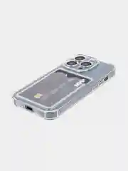 Прозрачный чехол для iPhone 15 Pro Max противоударный силиконовый ROSCO с карманом для карт, углами