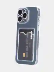 Прозрачный чехол для iPhone 15 Pro Max противоударный силиконовый ROSCO с карманом для карт, углами