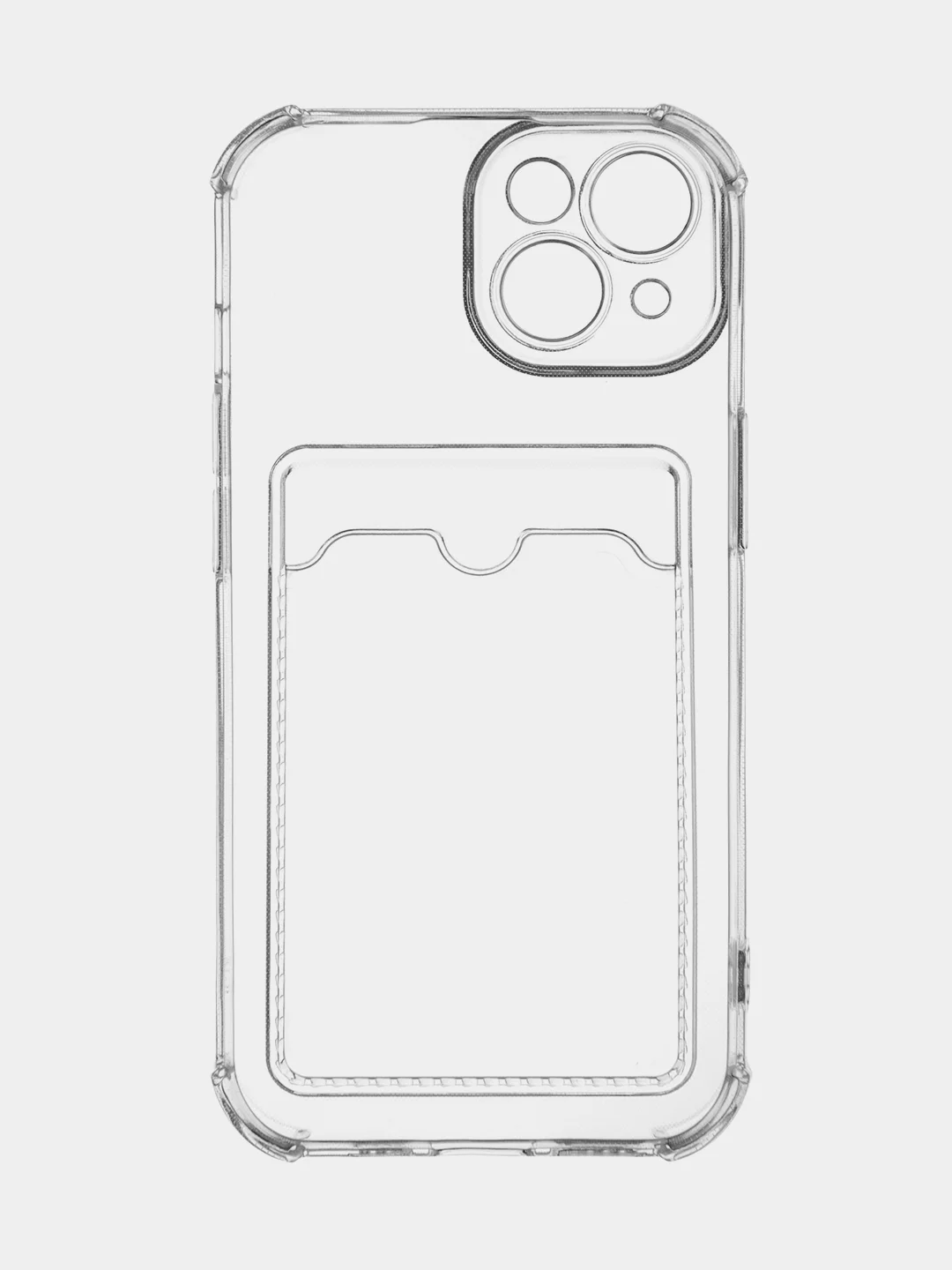 Прозрачный чехол для iPhone 15 противоударный силиконовый ROSCO с карманом для карт усиленными углами