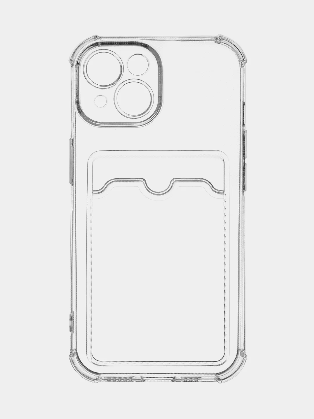 Прозрачный чехол для iPhone 15 противоударный силиконовый ROSCO с карманом для карт усиленными углами
