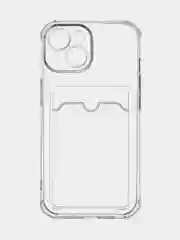 Прозрачный чехол для iPhone 15 противоударный силиконовый ROSCO с карманом для карт усиленными углами