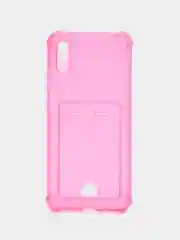 Розовый чехол для Xiaomi Redmi 9A, Сяоми Редми 9А прозрачный, с карманом для карты