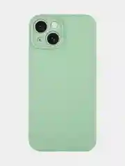 Зеленый чехол + стекло для iPhone 15 силиконовый ROSCO матовый тонкий с бортиком- защитой камер