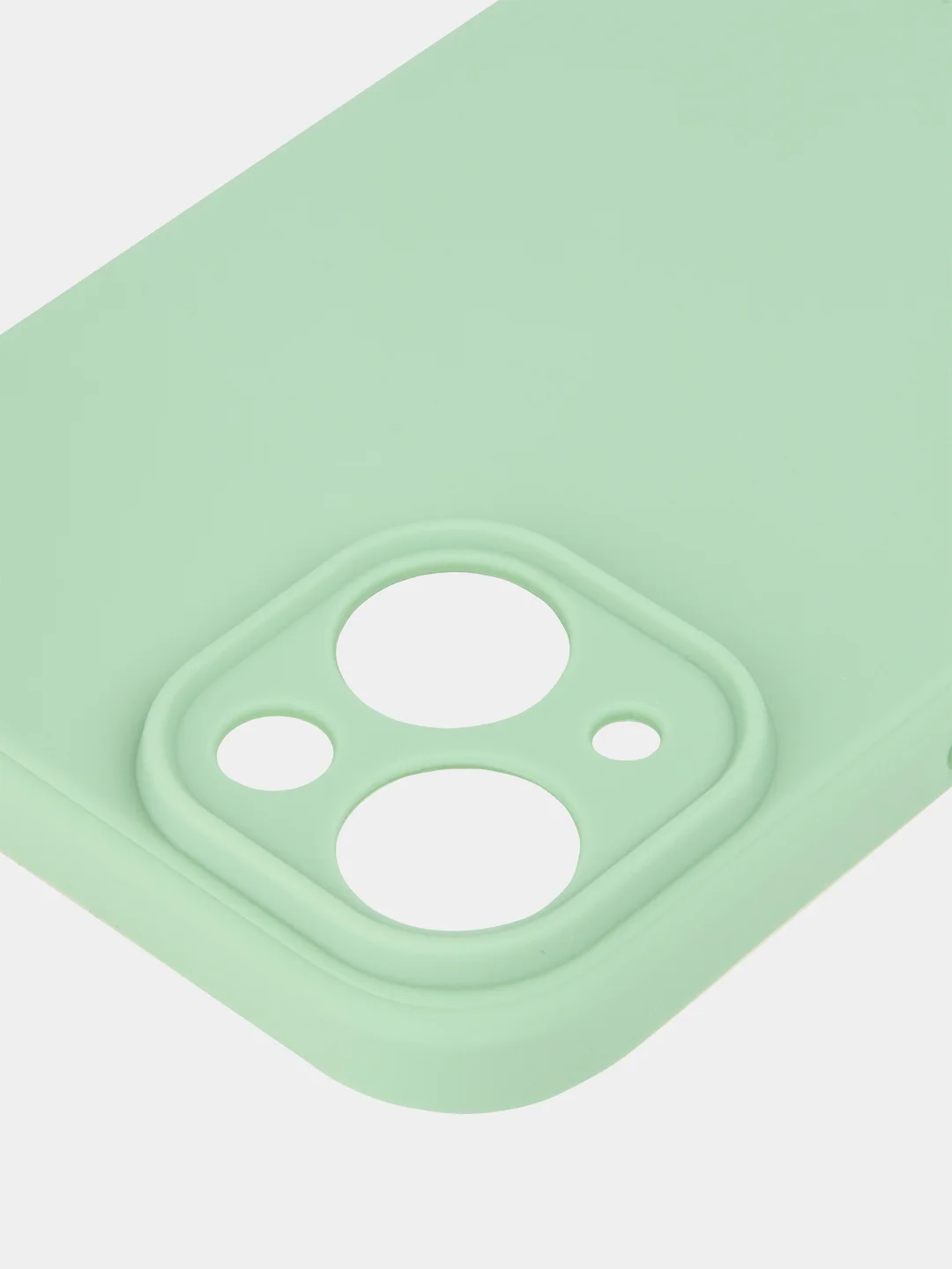 Зеленый чехол + стекло для iPhone 15 силиконовый ROSCO матовый тонкий с бортиком- защитой камер