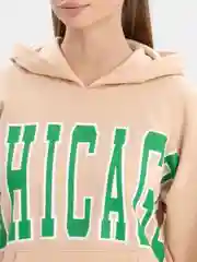 Светло-бежевый худи женское с принтом CHICAGO, с капюшоном и карманом
