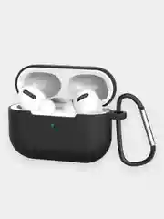 Черный чехол силиконовый для наушников AirPods Pro с карабином