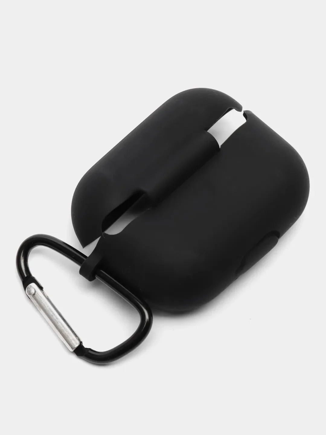 Черный чехол силиконовый для наушников AirPods Pro с карабином