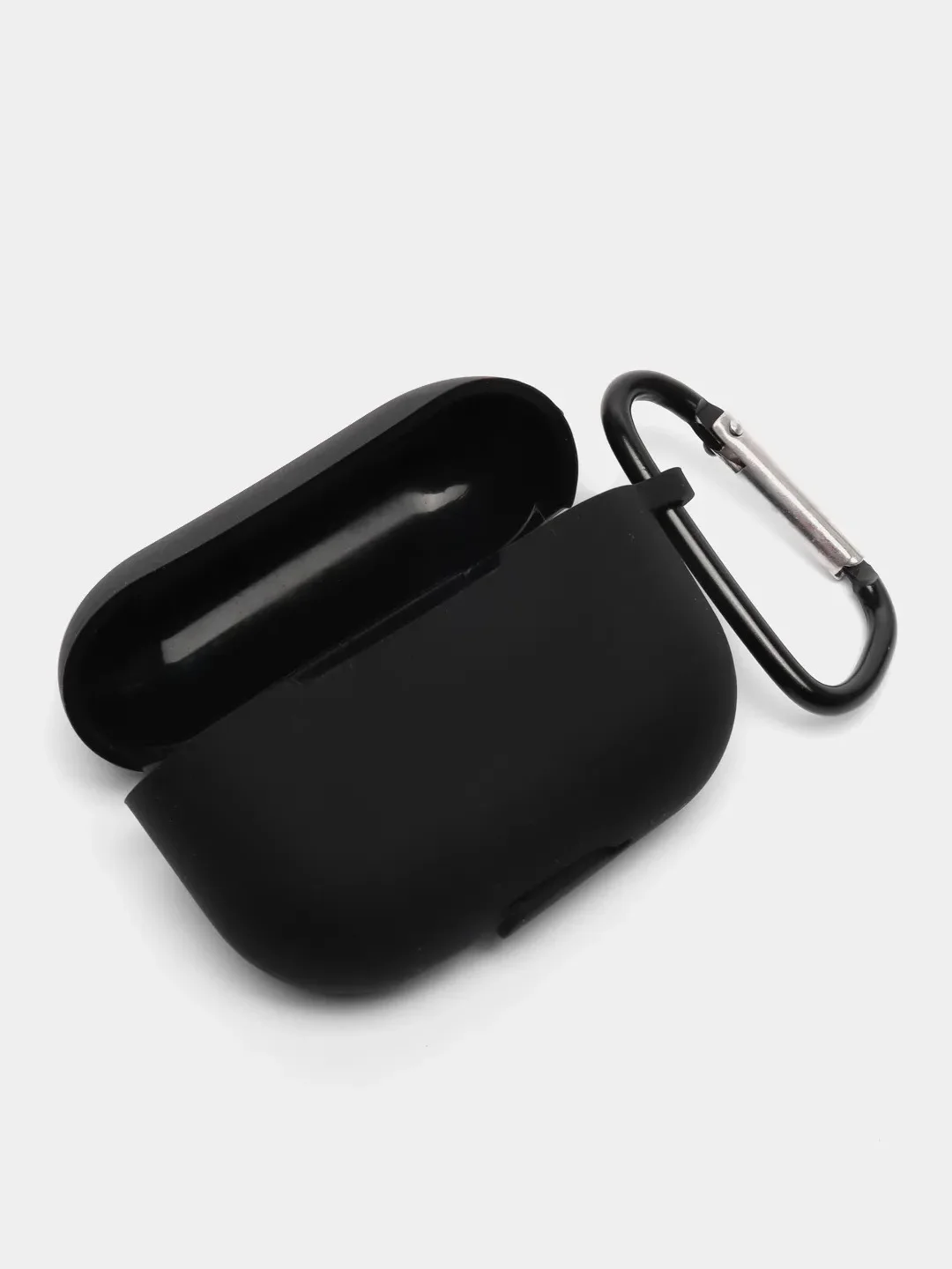 Черный чехол силиконовый для наушников AirPods Pro с карабином