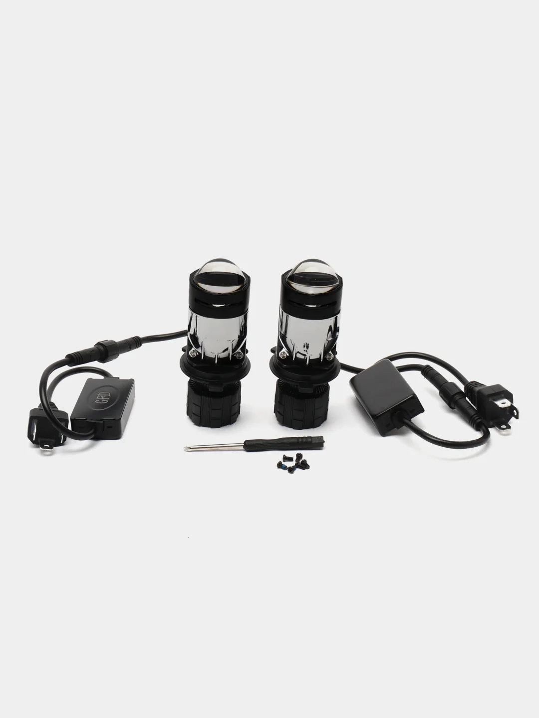 Белый автомобильные светодиодные линзованные лампы H4 mini Bi-Led lenses с СТГ A82, мини линзы