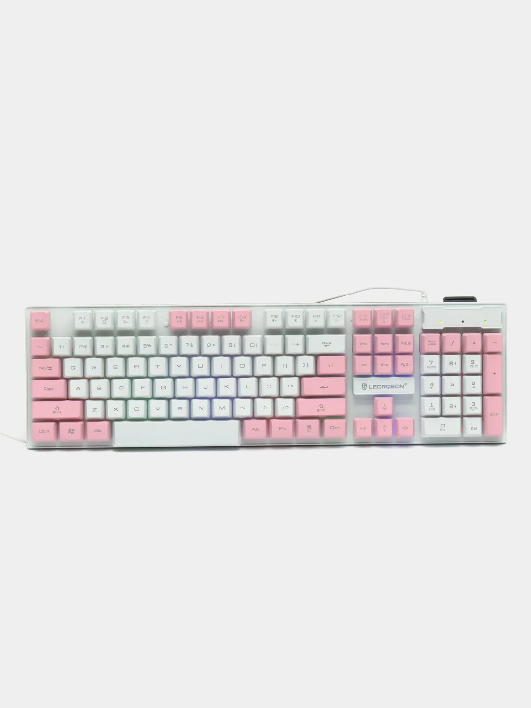Розовый проводная клавиатура LEORQEON N35 с RGB подсветкой для компьютера