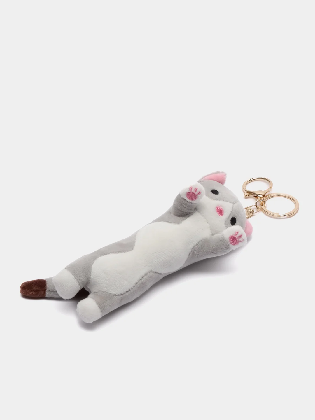 Серый брелок для рюкзака, сумки, ключей "Кот-батон", мягкий