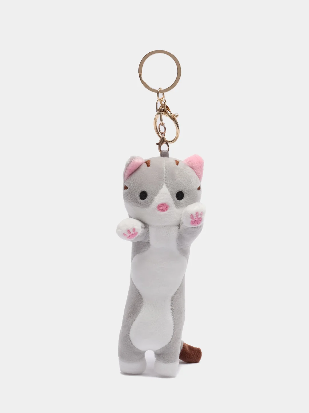 Серый брелок для рюкзака, сумки, ключей "Кот-батон", мягкий