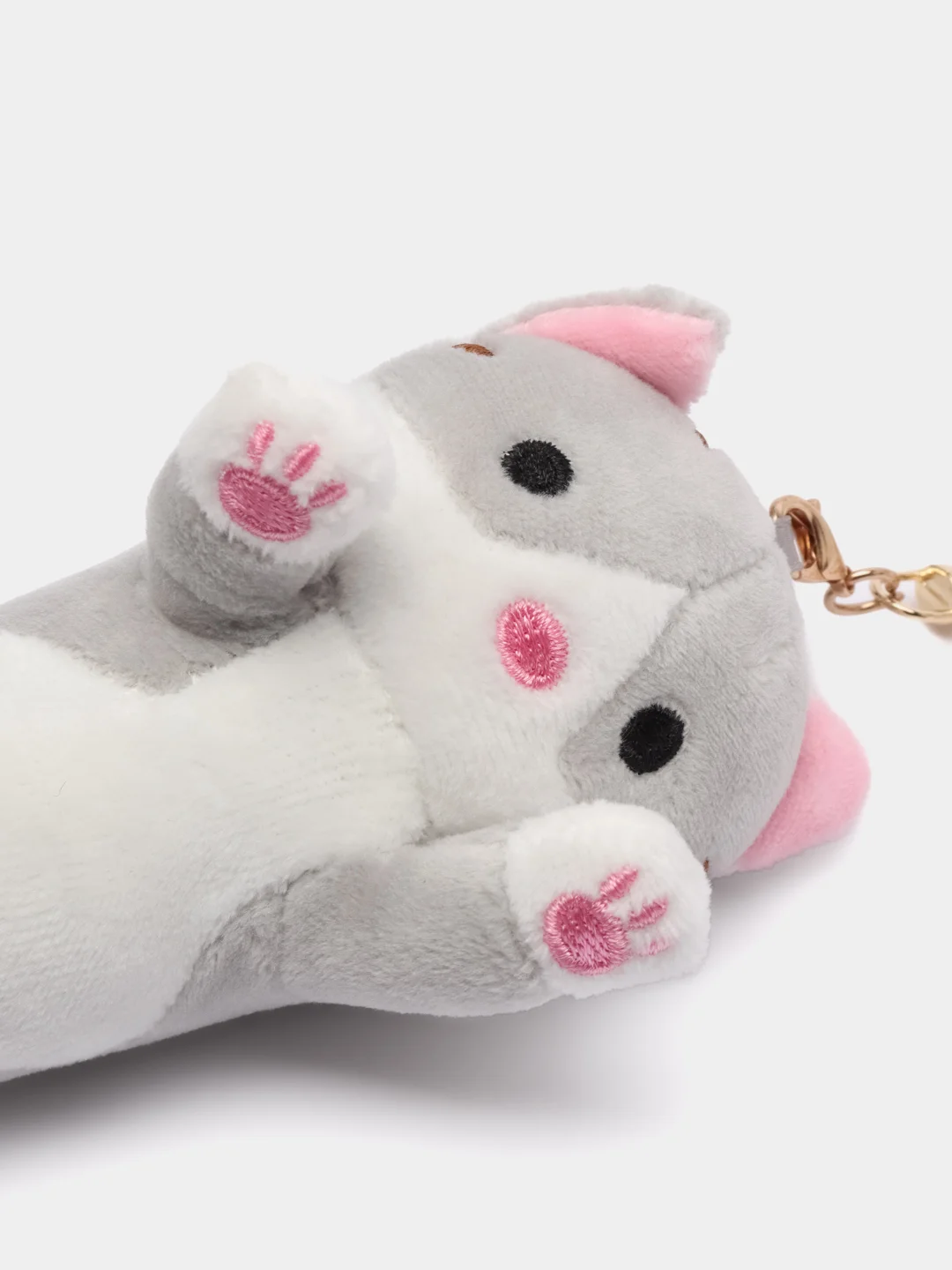Серый брелок для рюкзака, сумки, ключей "Кот-батон", мягкий