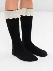 Черный гольфы для девочки, с кружевом, без пятки