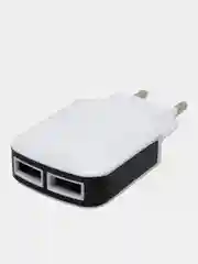 Белый блок питания, 2 USB входа, сетевое зарядное устройство