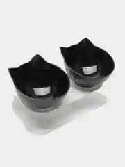 Черный двойная миска с наклоном для кошек