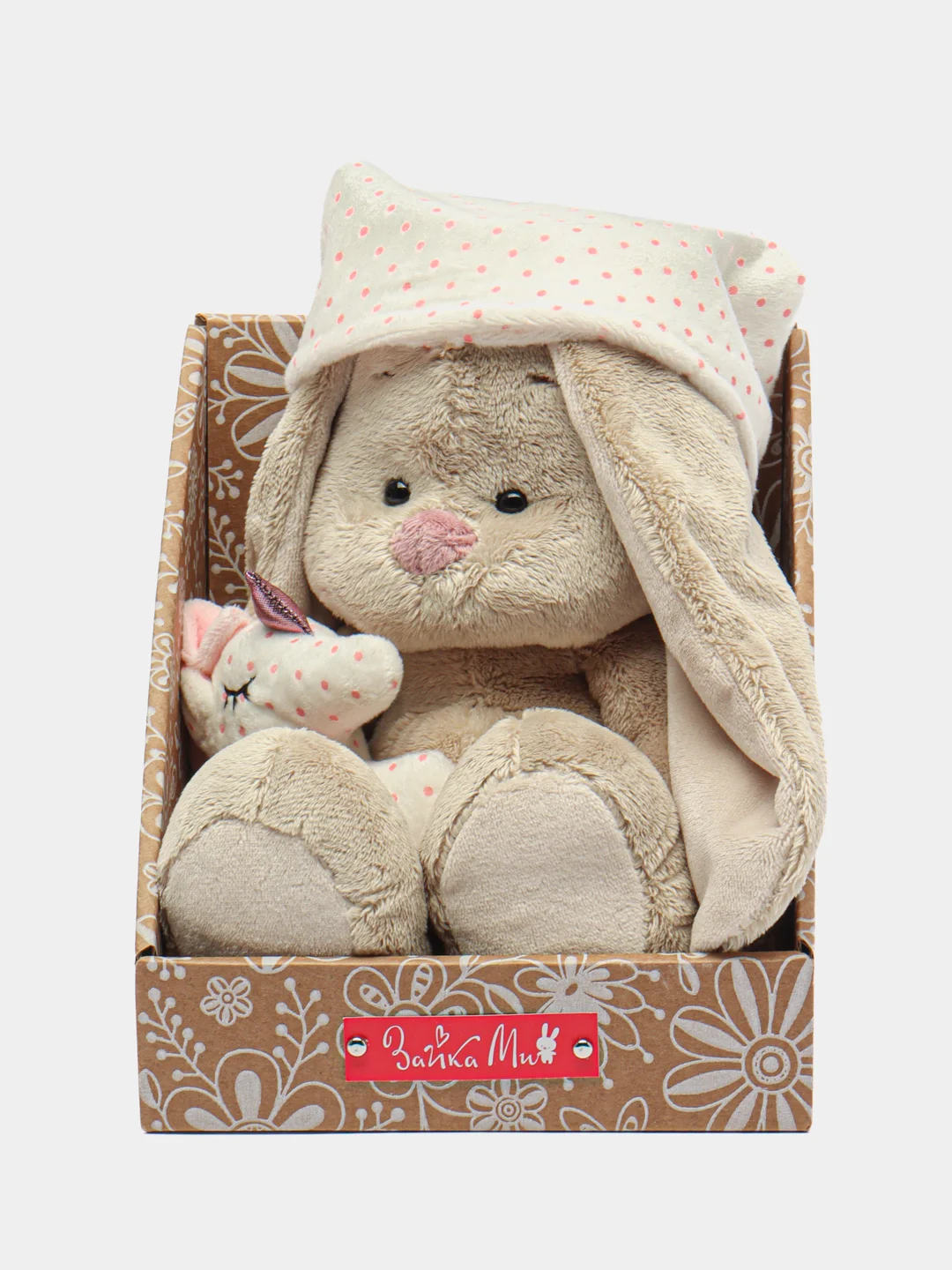 Мягкая игрушка "Зайка Ми с розовой подушкой - единорогом", 18 см