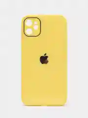 Желтый чехол для iPhone Xr/ 11/ 12/ mini/ Pro/ ProMax, силиконовый со стеклянной панелью
