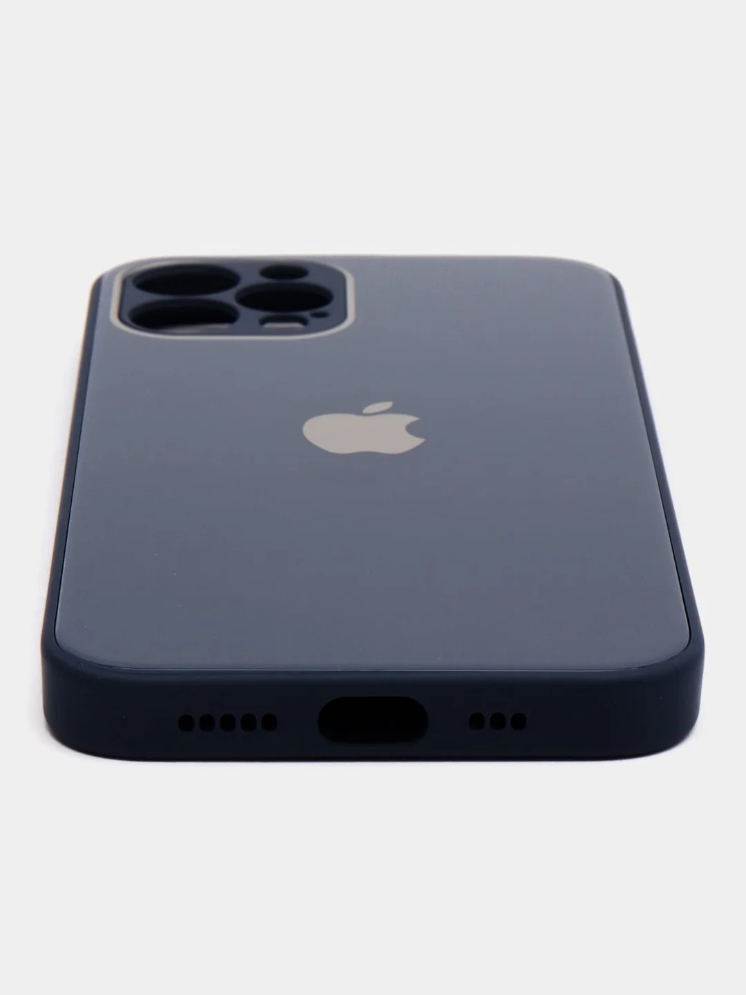 Серый чехол для iPhone Xr/ 11/ 12/ mini/ Pro/ ProMax, силиконовый со стеклянной панелью
